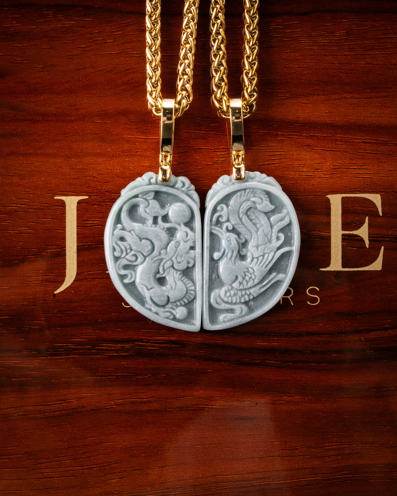 Dragon/Phoenix Split Heart Jade Couples Pendant