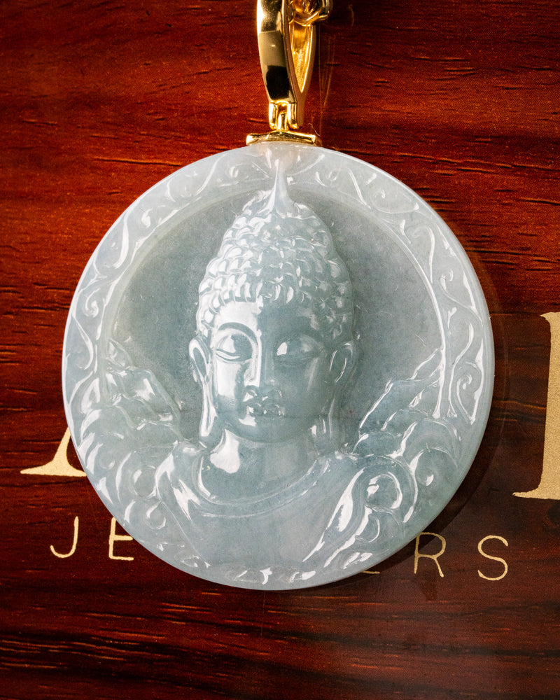 Heart of Buddha Wan Blue Water Jade Pendant
