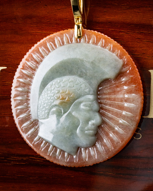 Roman Soldier Red/White Jade Pendant