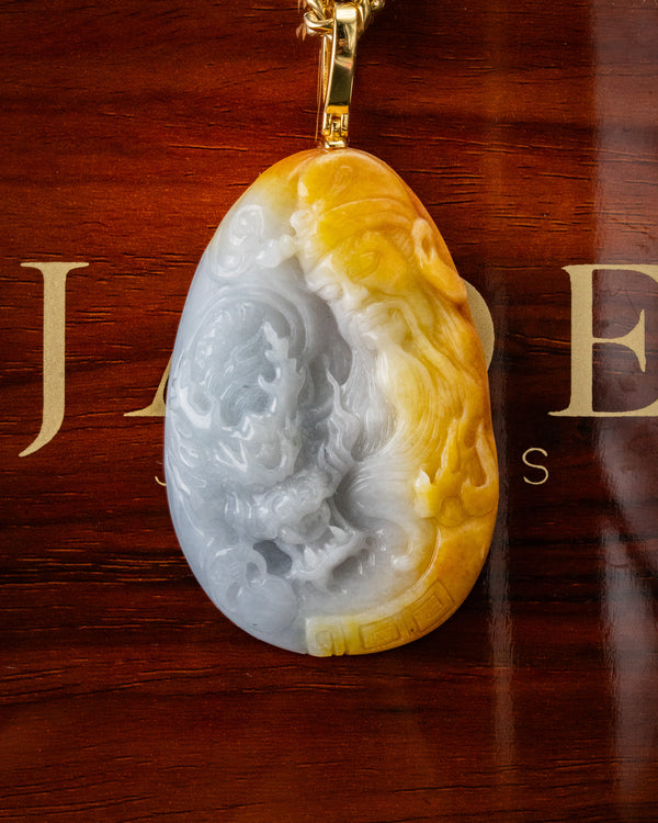 Two-Tone White/Yellow Guan Gong Dragon Jade Pendant