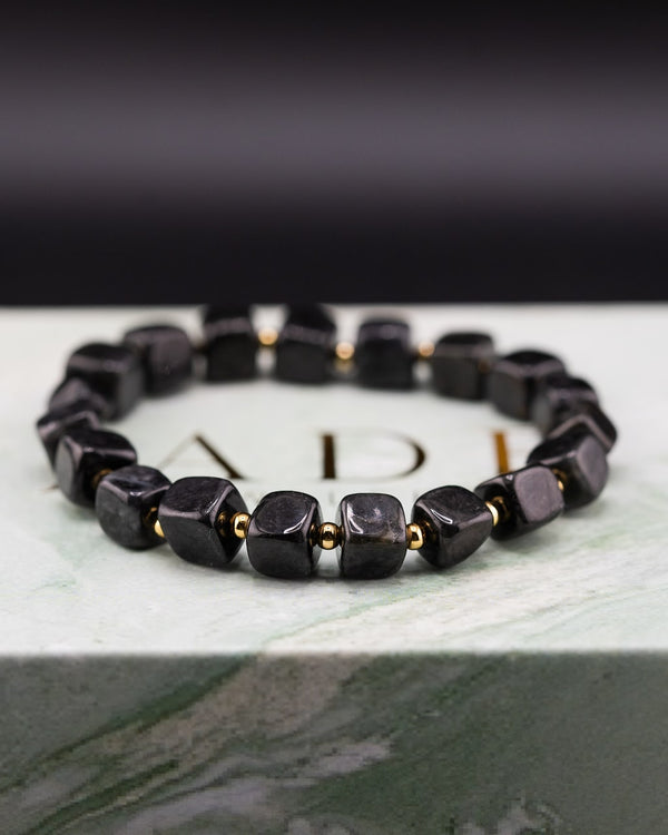 Golden Black Cubed Bead Jade Bracelet