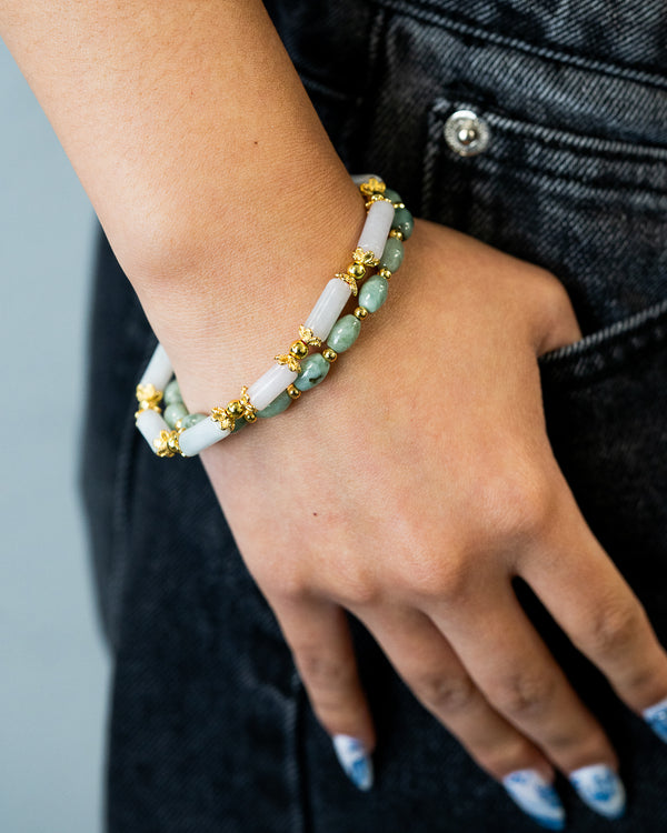 Golden Pillar Bead Jade Bracelet