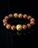 Gold Lucky Coin Ball Charm Large Red Beaded Jade Bracelet
