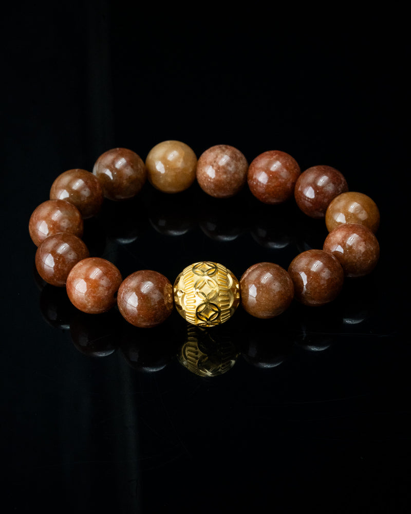 Gold Lucky Coin Ball Charm Large Red Beaded Jade Bracelet