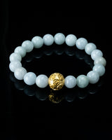 Gold Lucky Coin Ball Charm White Beaded Jade Bracelet