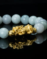 Gold Pixiu Charm White Beaded Jade Bracelet