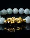 Gold Pixiu Charm White Beaded Jade Bracelet