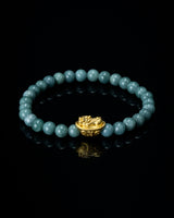 Gold Wealth Guardian Pixiu Charm Green Beaded Jade Bracelet