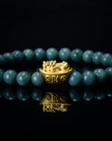Gold Wealth Guardian Pixiu Charm Green Beaded Jade Bracelet