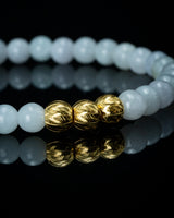 Golden Trio Charm Small White Beaded Jade Bracelet