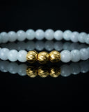 Golden Trio Charm Small White Beaded Jade Bracelet