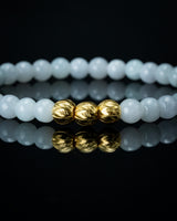 Golden Trio Charm Small White Beaded Jade Bracelet