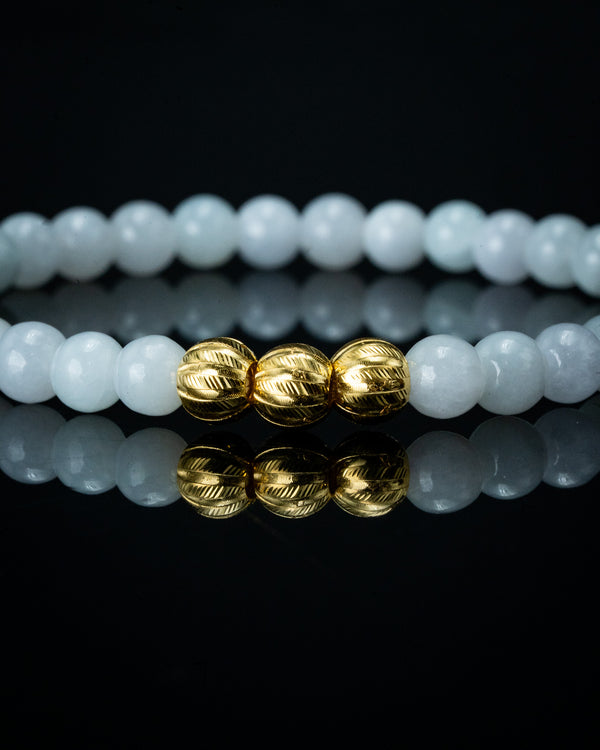 Golden Trio Charm Small White Beaded Jade Bracelet