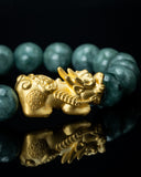 Gold Pixiu Charm Green Beaded Jade Bracelet