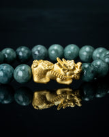 Gold Pixiu Charm Green Beaded Jade Bracelet