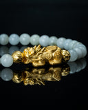 Gold Pixiu Charm Small White Beaded Jade Bracelet
