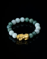 Gold Pixiu Green/White Beaded Jade Bracelet