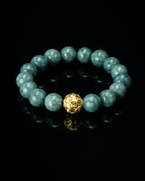 Gold Lucky Coin Ball Charm Large Green Beaded Jade Bracelet
