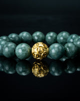 Gold Lucky Coin Ball Charm Large Green Beaded Jade Bracelet