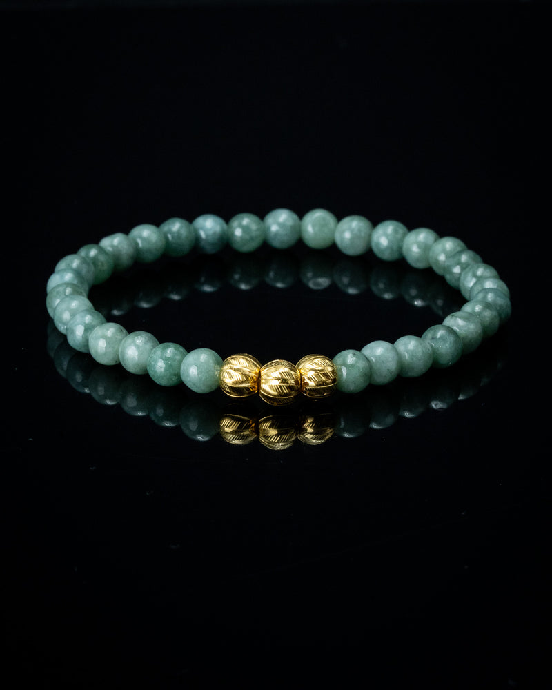 Golden Trio Charm Small Green Beaded Jade Bracelet
