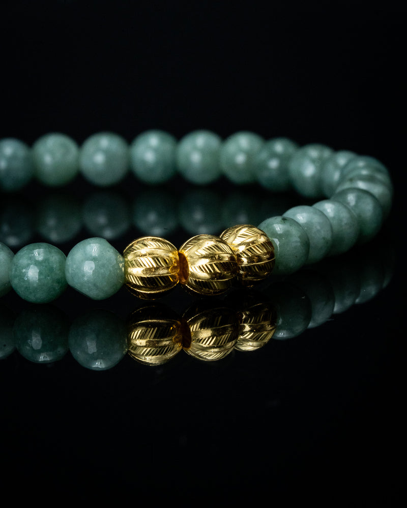 Golden Trio Charm Small Green Beaded Jade Bracelet
