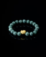 Gold Wealth Guardian Pixiu Charm Green Beaded Jade Bracelet