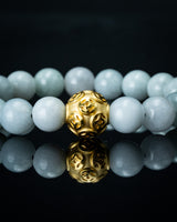 Gold Lucky Coin Ball Charm White Beaded Jade Bracelet
