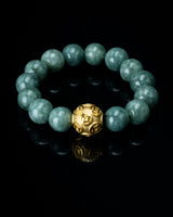 Gold Lucky Coin Ball Charm Large Green Beaded Jade Bracelet
