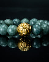 Gold Lucky Coin Ball Charm Large Green Beaded Jade Bracelet