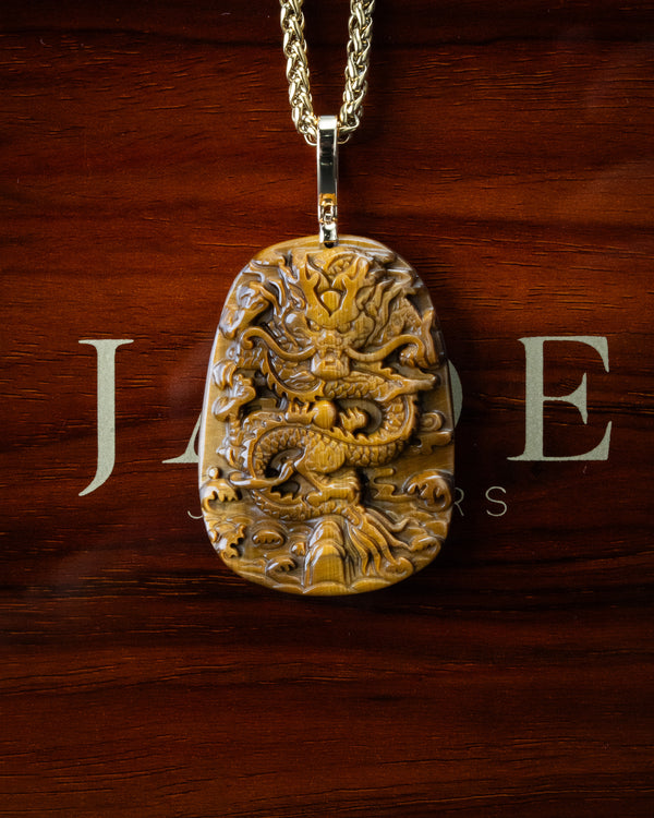 Dragon Flying Over 4 Seas Tiger Eye Pendant