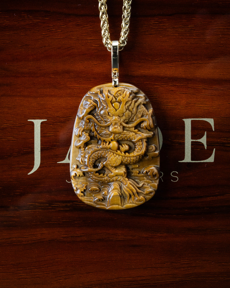 Dragon Flying Over 4 Seas Tiger Eye Pendant