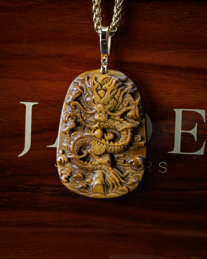 Dragon Flying Over 4 Seas Tiger Eye Pendant