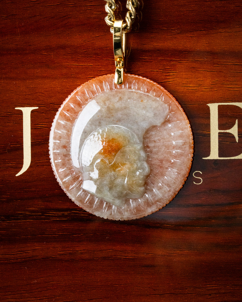 Roman Soldier Red/White Jade Pendant