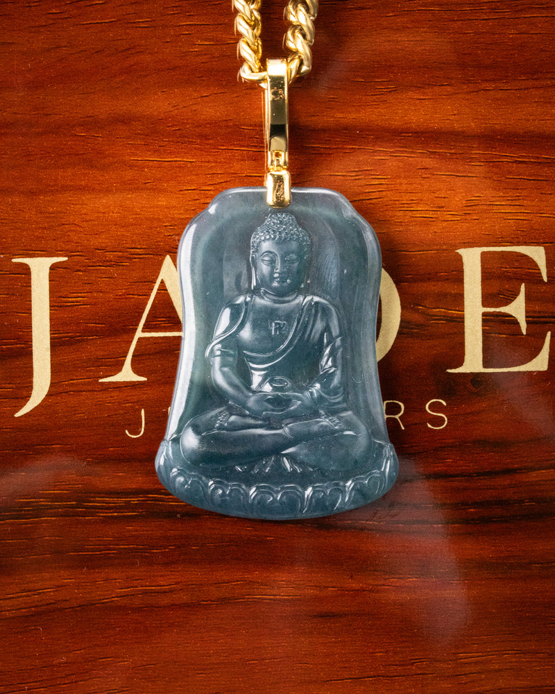 Icy Blue Water Tranquility Meditating Buddha Jade Pendant