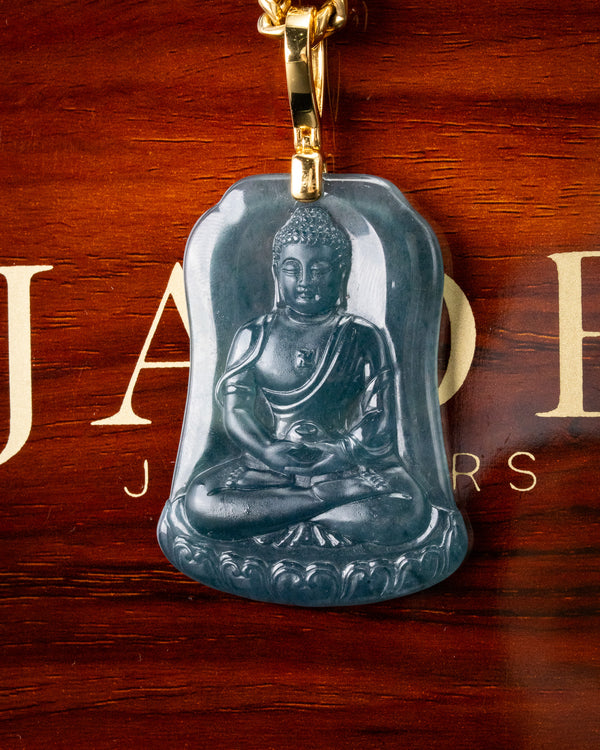 Icy Blue Water Tranquility Meditating Buddha Jade Pendant