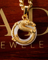 Micro Golden Dragon Grip Donut Jade Pendant