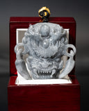 Smoky Gray Dragon Guardian Mask Jade Pendant