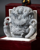 Smoky Gray Dragon Guardian Mask Jade Pendant