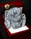 Smoky Gray Dragon Guardian Mask Jade Pendant