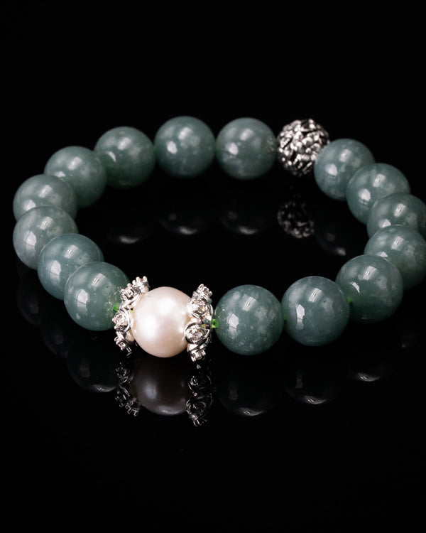 Sakura Pearl Green Jade Beaded Bracelet