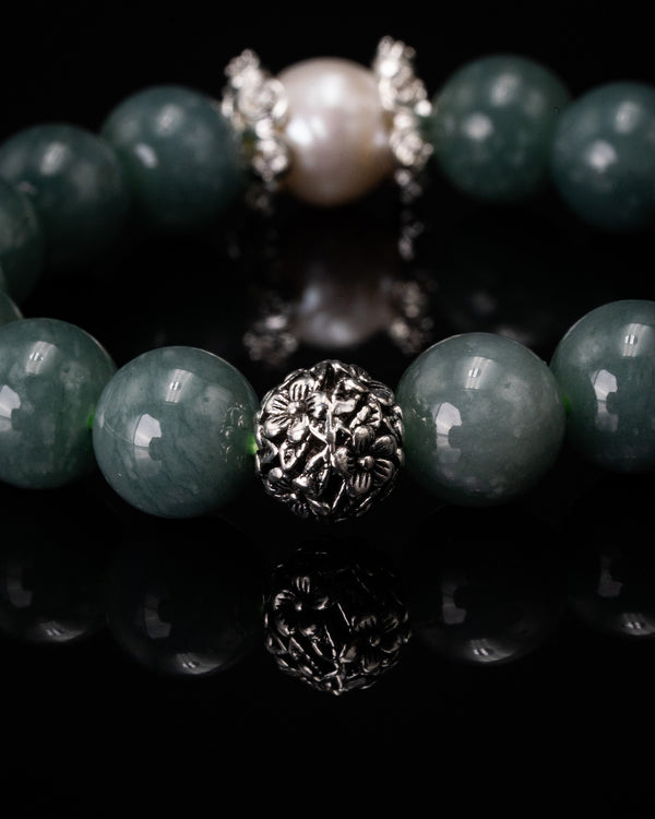 Sakura Pearl Green Jade Beaded Bracelet