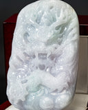 Icy White & Pale Green Dragon and Qilin Jade Pendant