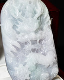 Icy White & Pale Green Dragon and Qilin Jade Pendant