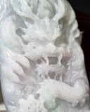Icy White & Pale Green Dragon and Qilin Jade Pendant