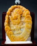 Golden Yellow & Icy White Dragon Chasing Pearl Jade Pendant