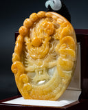 Golden Yellow & Icy White Dragon Chasing Pearl Jade Pendant