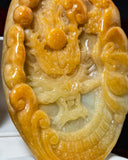 Golden Yellow & Icy White Dragon Chasing Pearl Jade Pendant