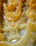 Golden Yellow & Icy White Dragon Chasing Pearl Jade Pendant