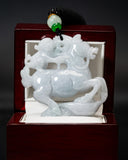 Icy White Monkey Riding Horse Jade Pendant