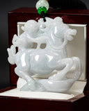 Icy White Monkey Riding Horse Jade Pendant